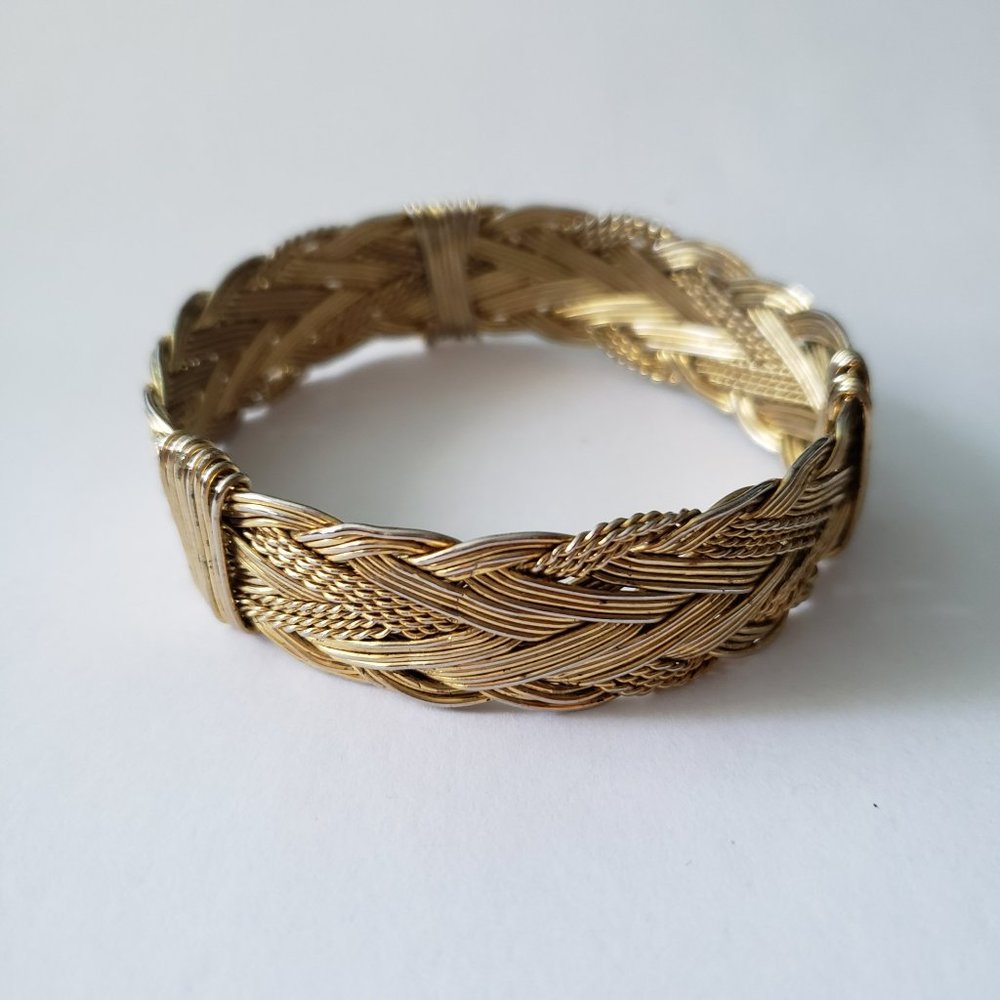 Vintage Gold Toned Braided Metal Bangle Bracelet